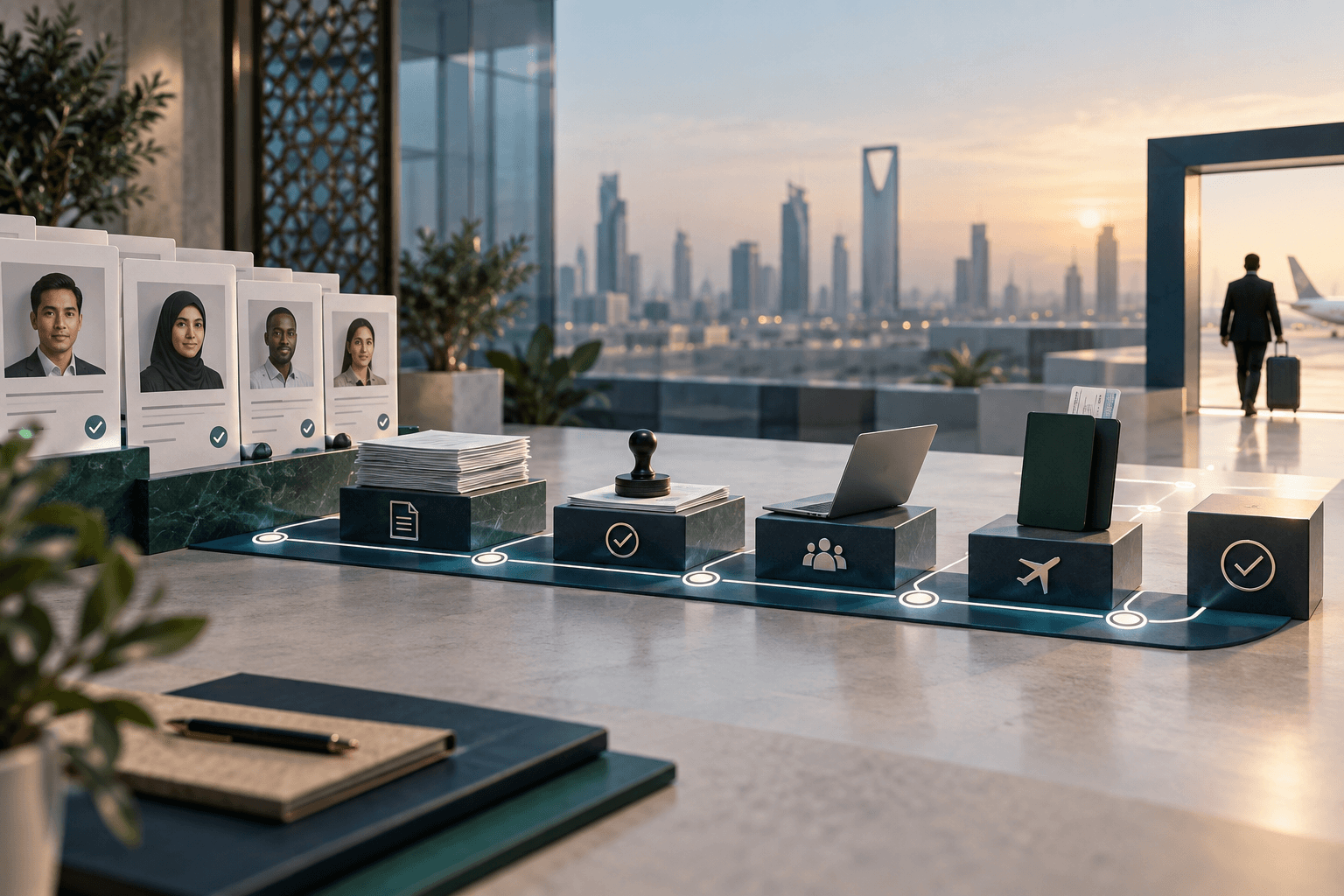 تنفيذ منظم لعملية التوظيف الدولي من اختيار المرشحين مرورًا بالمستندات والإجراءات والجاهزية للسفر حتى إغلاق العملية.